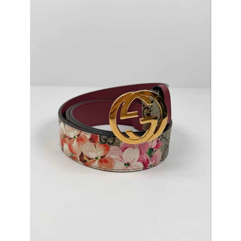 Size 115/46 - Gucci Floral Print Leather Belt - Picture 3 of 6